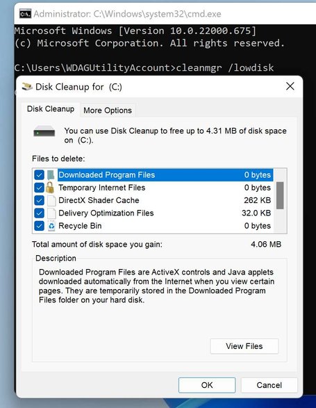 cleanmgr /lowdisk