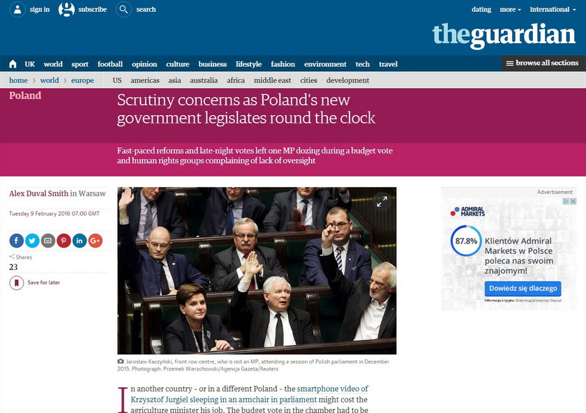 The Guardian o wpadce Jurgiela i rządach PiS