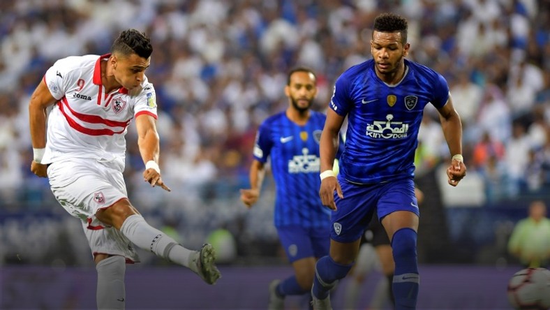 Omar al Said (L) of Zamalek in action against Al Hilal in Saudi Arabia. Zamalek are among the favourites to win the 2018/2019 CAF Confederation Cup