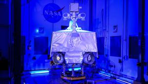 NASA's VIPER – short for the Volatiles Investigating Polar Exploration Rover – sitting assembled inside the agency's Johnson Space Center.NASA