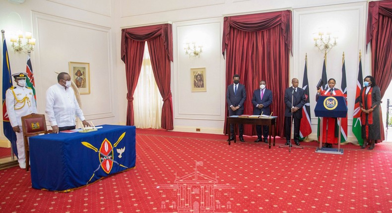 President Uhuru Kenyatta during Chief Justice Martha Koome's swearing-in at State House