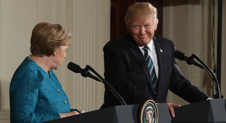 German Chancellor Angela Merkel and US President Donald Trump at a joint press conference in Washington.