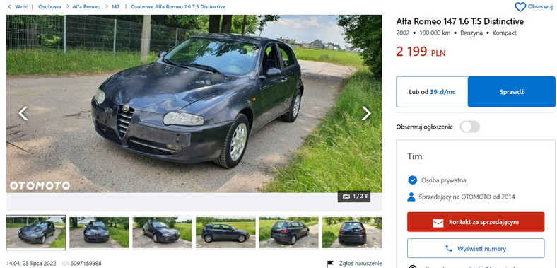 Alfa Romeo 147 1.6 T.S Distinctive — 2199 zł