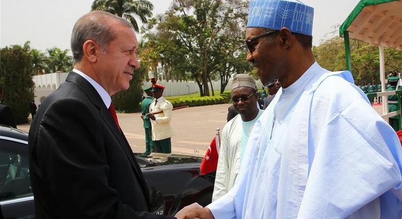 Turkish President Recep Tayyip Erdogan and President Muhammadu Buhari