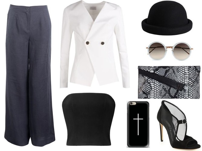 Spodnie – Rabarbar/rabarbar.com.pl, żakiet – Bialcon/bialcon.pl, gorset – White House/whitehouse.sklep.pl, torebka – Boca/boca.pl, buty – Casadei/e-catwalk.pl