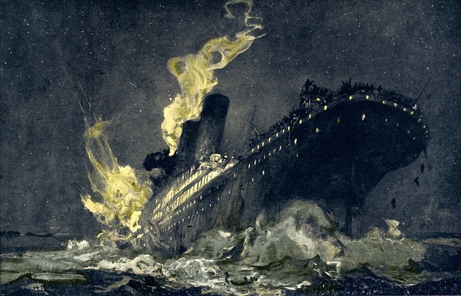 Ilustracija trenutka kada je Titanik potonuo
