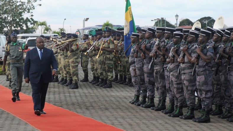 President Ali Bongo is paraded before the military in Gabon in 2017.