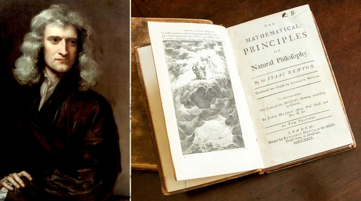 Sir Isaac Newton, akit a Royal Society is tagjai közé fogadott, valamint úttörő könyve, a Philosophiae Naturalis Principia Mathematica / Fotó: NorthFoto
