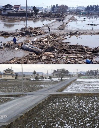 Rok po tragedii w Japonii - zdjęcia przed i po