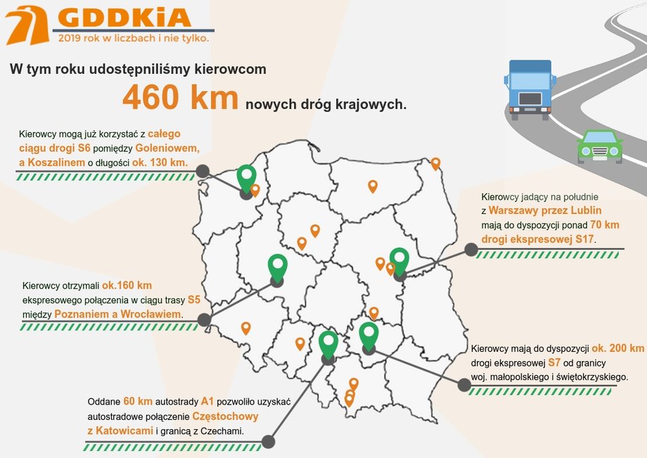 Mapa nowych dróg w Polsce w 2019 roku