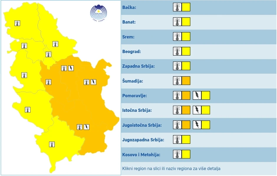 RHMZ meteoealarm za petak