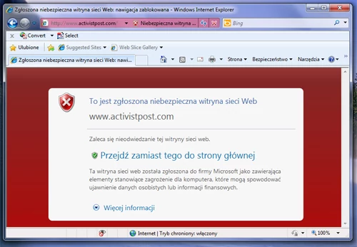 Huston, jak nic, mamy poważny problem! Tylko IE blokuje witrynę activistpost.com. Pytanie dlaczego tylko IE?