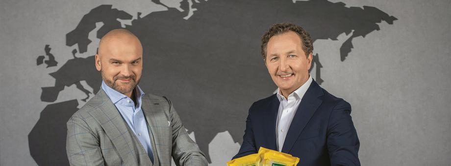 Biznesowy duet sprawdził się przy inwestowaniu w start-upy. Teraz Rafał  Brzoska (po lewej), większościowy udziałowiec, i Marian Owerko, prezes i udziałowiec FoodWell, razem rozwijają spółkę powstałą na bazie Bakallandu i Purelli.