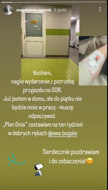 Widok InstaStories zamieszczonego na profily Magdaleny Ogórek na Instagramie