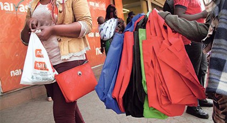 A hawker selling nonwoven shoping bags