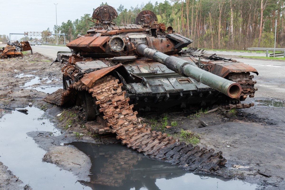 Ukraina. Zniszczony rosyjski czołg