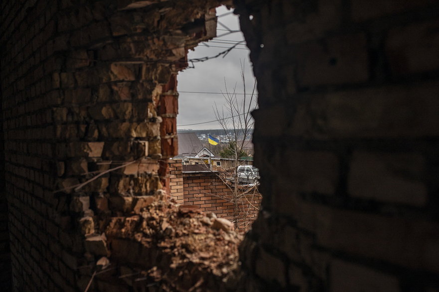 Zniszczenia w Hostomelu w Ukrainie, luty 2024 r.