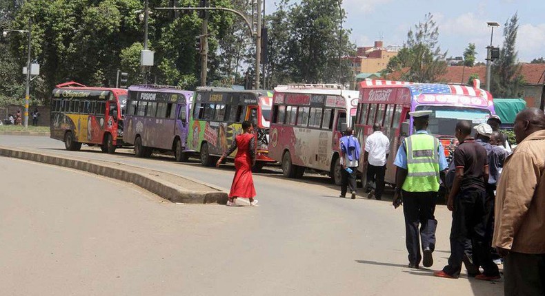 Public service vehicles parked outside Pangani police station