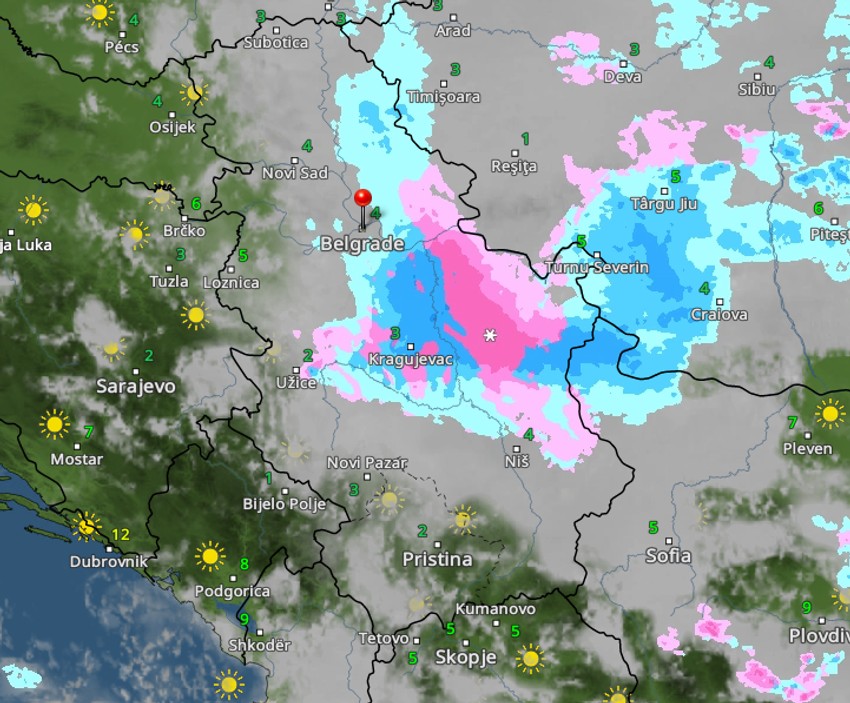 Kretanje padavina sutra u 10 časova 