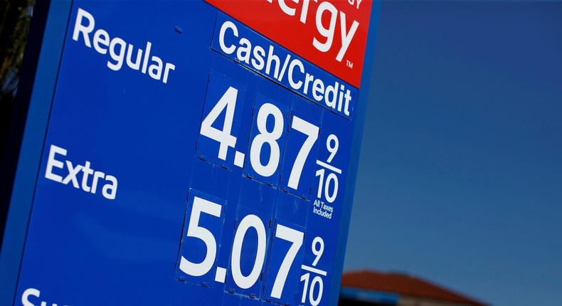 A sign showing gas prices at a station in San Diego, California, on November 9, 2021.