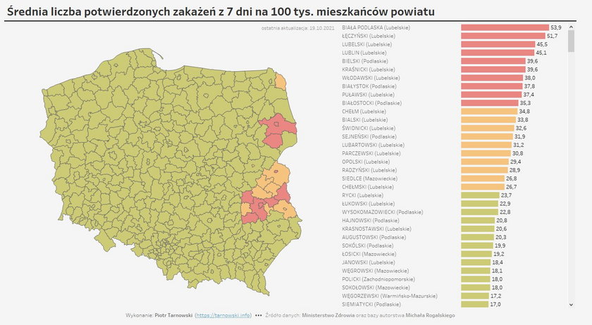 Mapa najbardziej zagrożonych powiatów