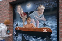 Mural w Belfaście przedstawiający trzech ostatnich premierów – Borisa Johnsona, Liz Truss i Rishiego Sunaka