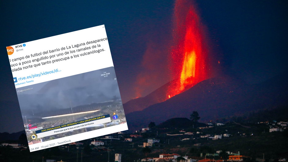 Na wyspie La Palma lawa zalała stadion lokalnego klubu (twitter.com/@RTVE)