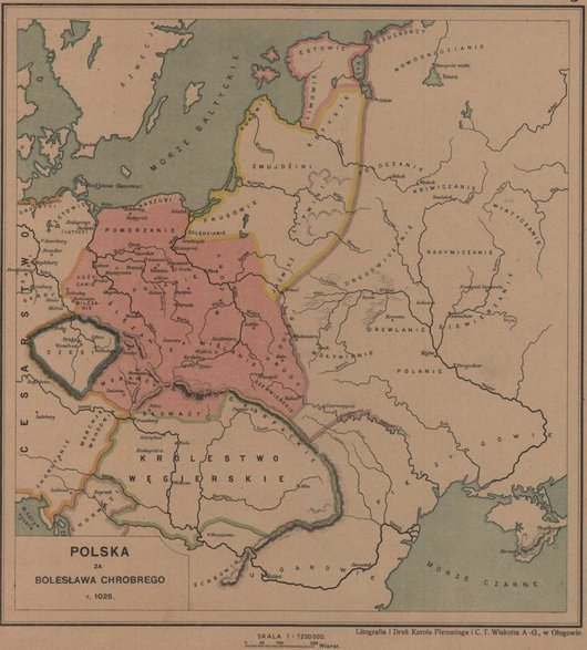 Mapa Polski za Bolesława Chrobrego, 1025 r.