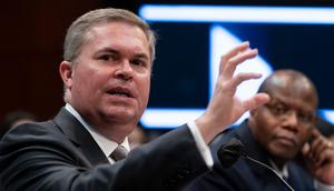 Deputy Director of Naval Intelligence Scott Bray (left) and Under Secretary of Defense for Intelligence and Security Ronald Moultrie, speak during a hearing on Capitol Hill about Unexplained Aerial Phenomena