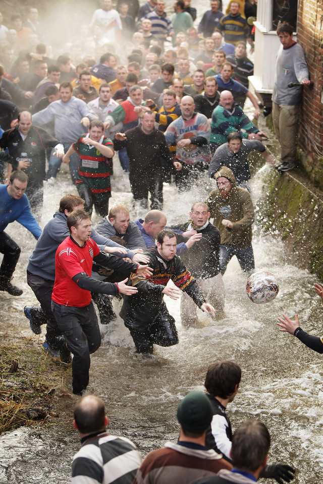 Enthusiasts Participate In The Royal Shrovetide Football Match