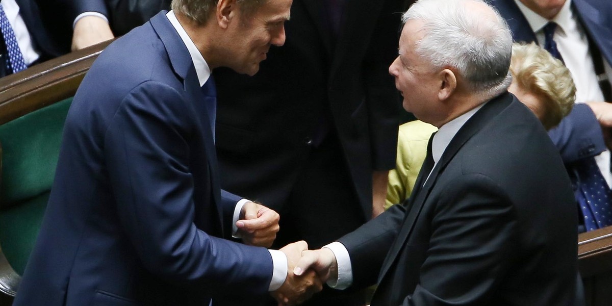 Donald Tusk, były premier i szef Rady Europejskiej i Jarosław Kaczyński, prezes PiS