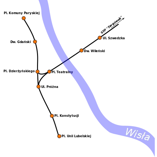 Prosty schemat linii metra w 1953 r.