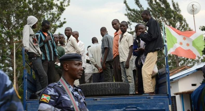 Suspected Burundian rebels are transported on a police truck in Gatumba, at the border of Burundi and DR Congo on January 31, 2017