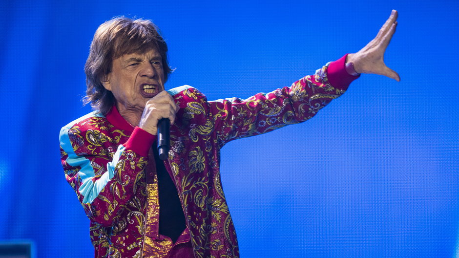 Mick Jagger podczas koncertu Rolling Stonesów w Amsterdamie, 7 lipca 2022 r.