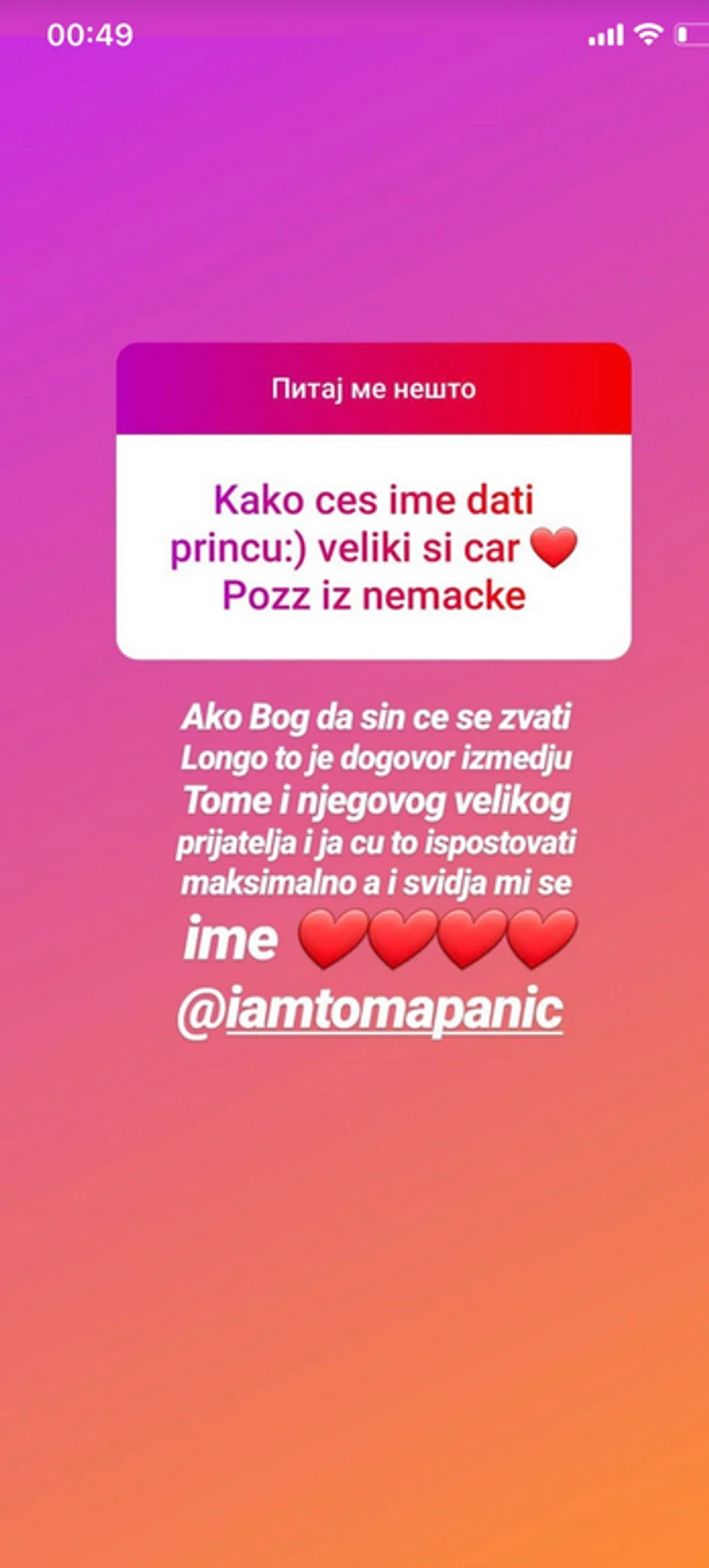 Nadežda Biljić, Tomislav Toma Panić, ime sina
