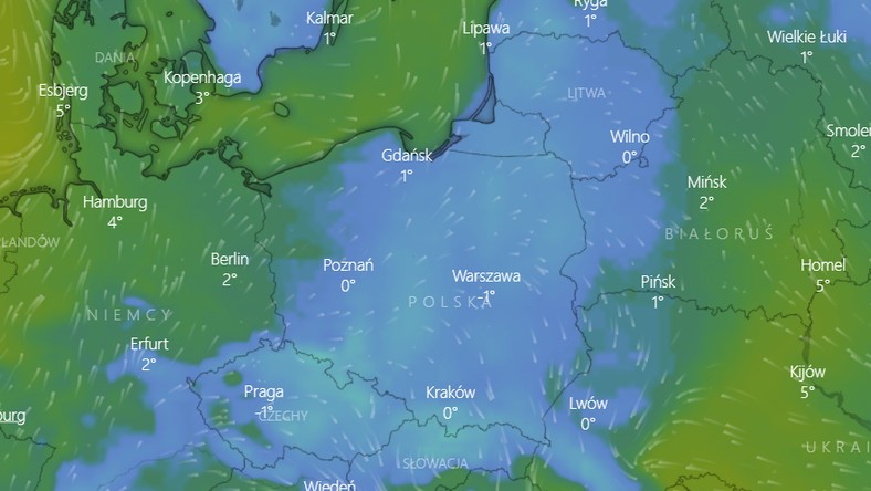 Prognozowana temperatura na niedzielę, 12 grudnia