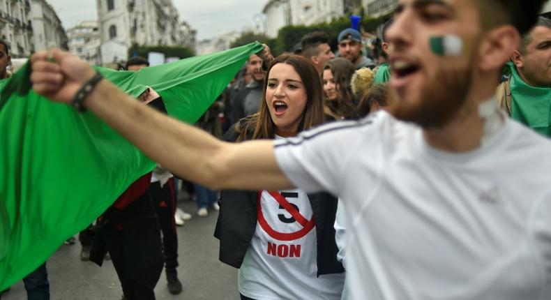 Algerian protesters demonstrate against their ailing president's bid for a fifth term in Algiers on Friday
