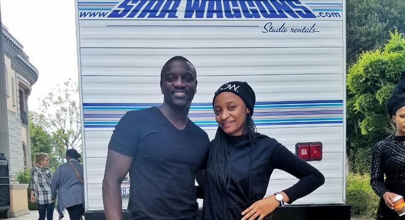 Rahama Sadau and Akon on set of The American King 