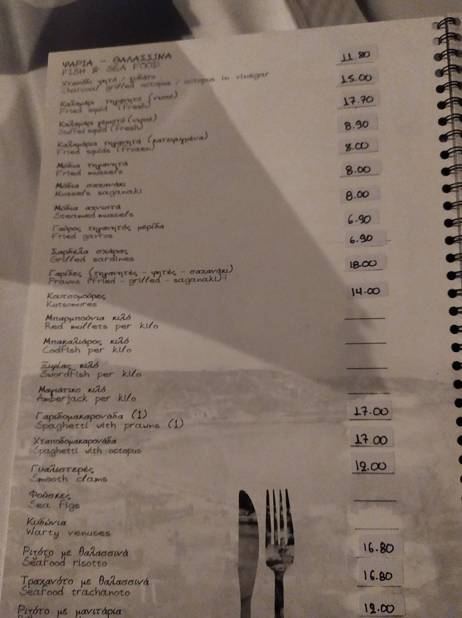Cenovink restorana u Ormos Panagijasu