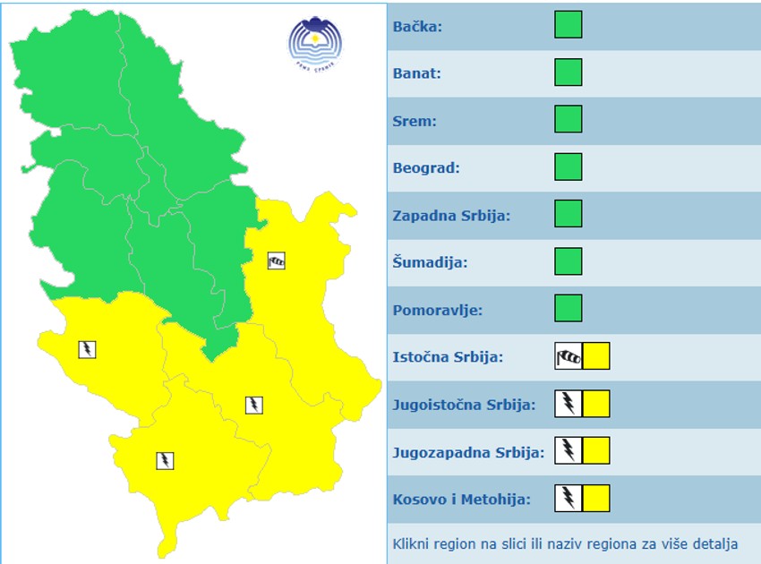 Meteoalarm za sredu, 13. maj