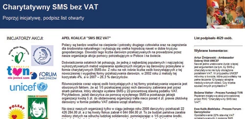 Na internetowej stronie koalicji można składać podpisy popierające zniesienie VAT-u