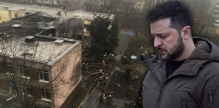 Kijów. Wojskowy helikopter rozbił się nad przedszkolem. Słowa prezydenta Zełenskiego rozdzierają serce