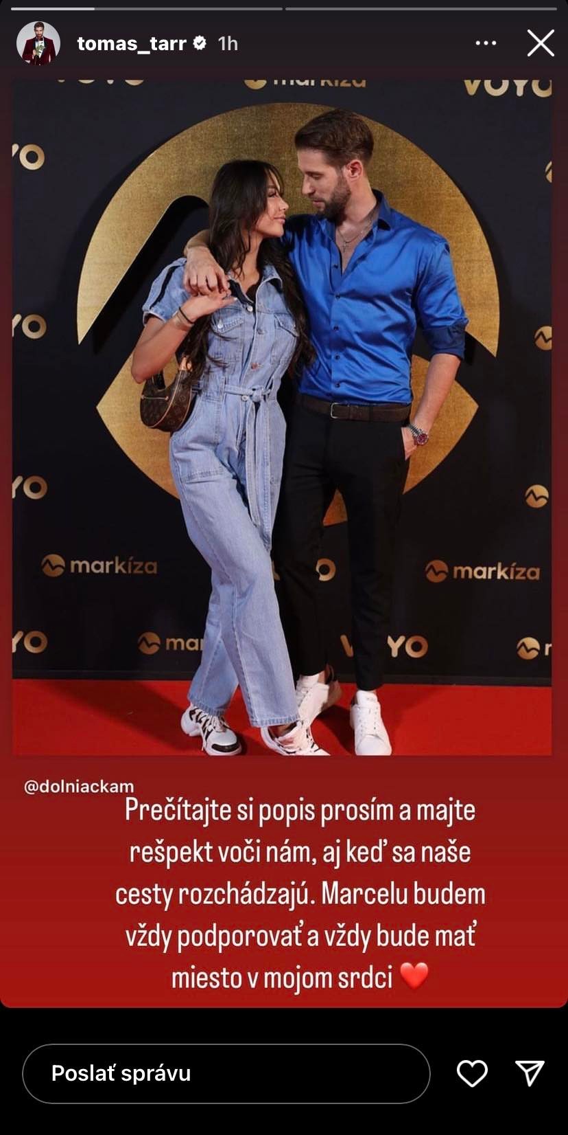Tomáš Tarr sa k rozchodu vyjadril na sociálnej sieti.