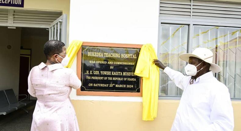 President Yoweri Museveni and Speaker Anita Among at the launch of the health facility