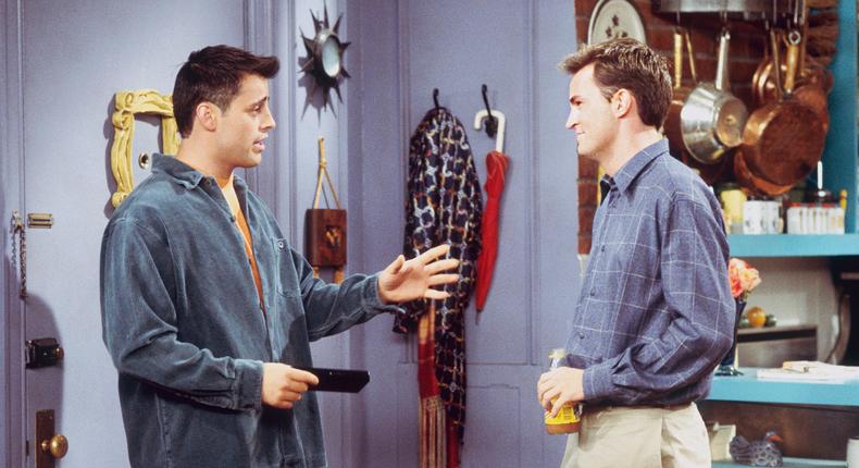Matt LeBlanc (left) and Matthew Perry (right) on season four of Friends.Gary Null/Getty Images