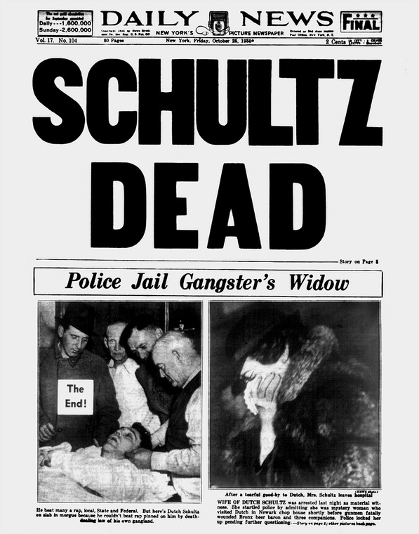 Nowojorska gazeta z informacją o śmierci Dutcha Schultza, 25 października 1935 r.
