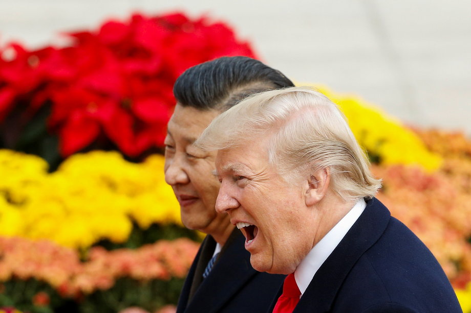Trump at a welcoming ceremony with Chinese President Xi Jinping in Beijing.