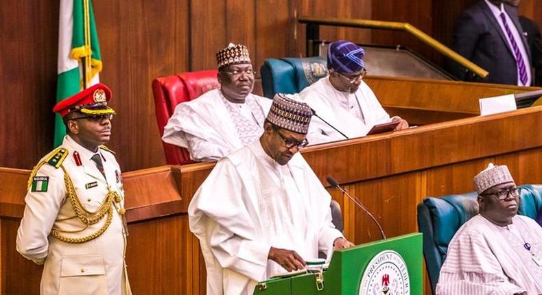 President Muhammadu Buhari presents the 2020 National Budget to a joint Session of the National Assembly. Oct 8 2019 (Twitter/NTA)