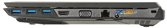 Prawa strona: 3 USB 3.0, HDMI, D-sub, RJ-45, gniazdo zasilacza, Kensington Lock