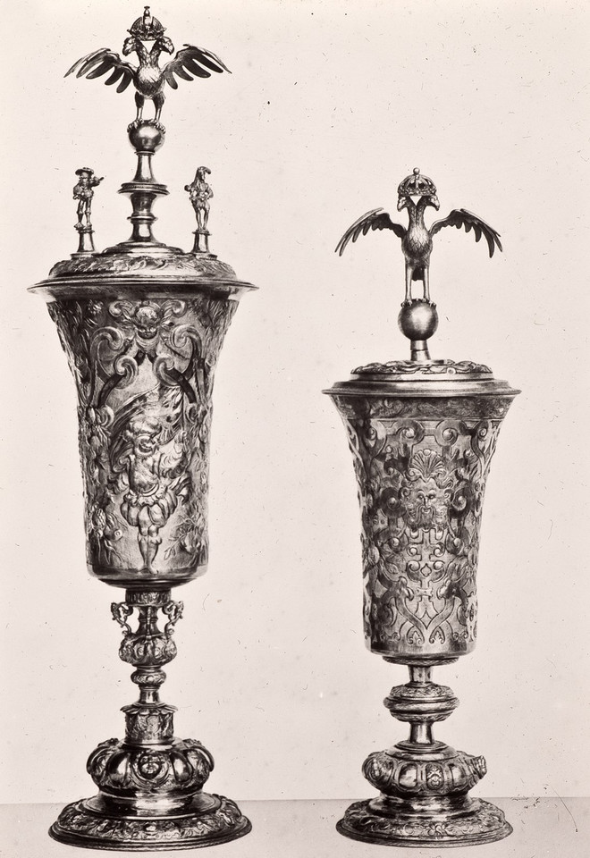 Puchar cesarski Bractwa Kurkowego z Wyspy, 1582. Srebro złocone, trybowane, wys.52 (bez przykrywki 34)cm, szer.13,1 cm 